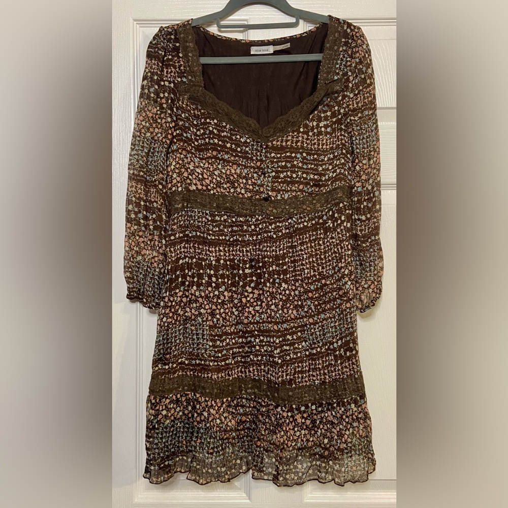 Blue Bird Boho Brown Tier Floral Dress  Women's Size Large (Fits As M/L) *CUTE*